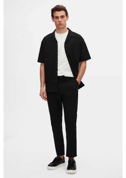 Relaxed Siyah Düz Ince ve Hafif Rpt Gömlek