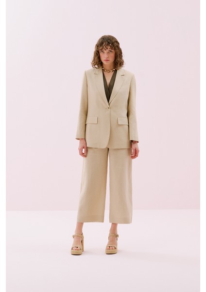 Tek Düğmeli Keten Blazer Ceket Bej Y2516002_024 modelleri