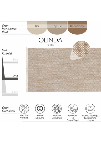 Olinda 1104 Bej Mutfak Halısı Yumuşak Bukle Dokuma Tezgah Önü Leke Tutmayan Iskandinav Yolluk Halı fiyatları