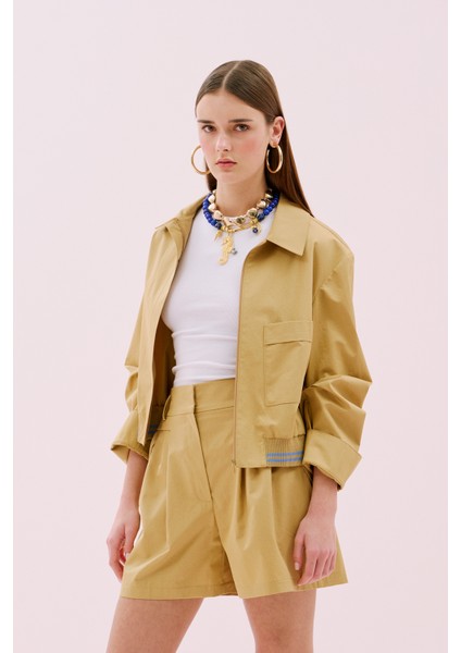 Önden Fermuarlı Tek Cepli Mont Bej Y2517502_024