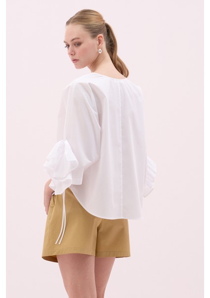 Kolları Fırfırlı V Yaka Bluz Beyaz Y2513015_002 modelleri