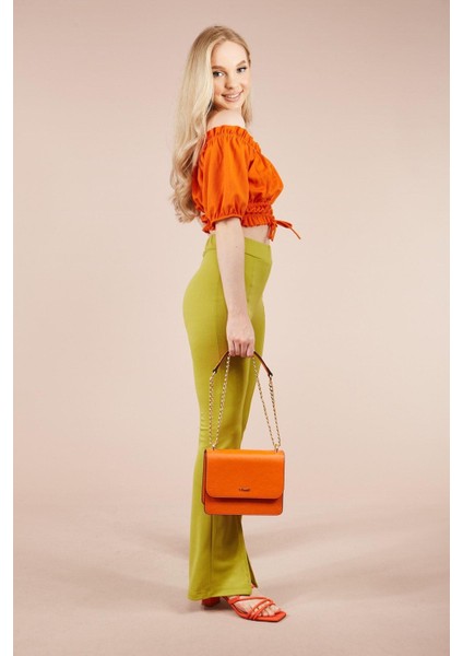 Kadın Yeşil Paçası Yırtmaçlı Ispanyol Tayt Pantolon fırsatları