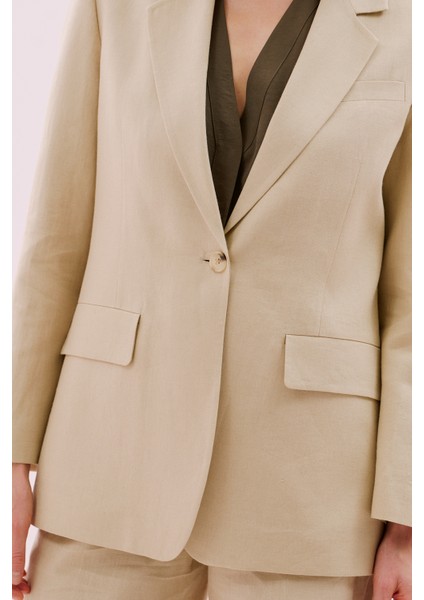 Tek Düğmeli Keten Blazer Ceket Bej Y2516002_024 fırsatları