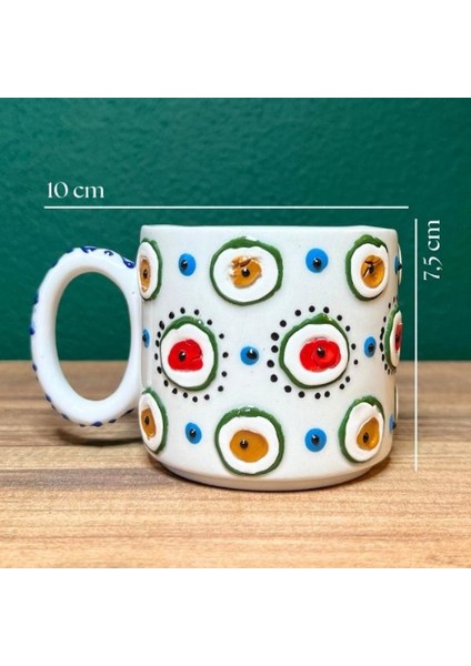 Kütahya Çini Nazar Boncuğu Motifli Seramik Bardak Kabartmalı El İşçiliği Çini Bardak