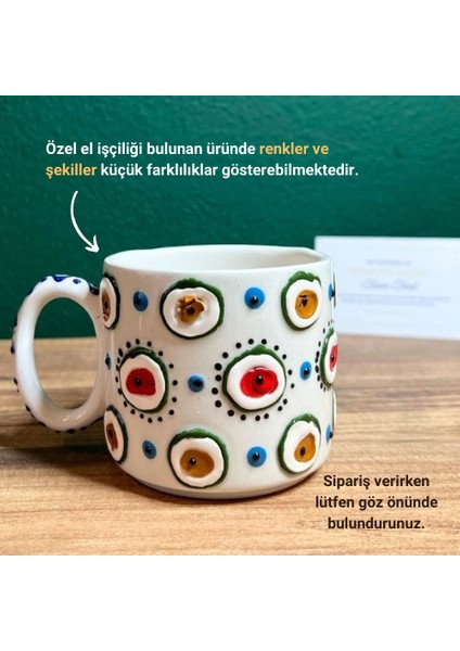Kütahya Çini Nazar Boncuğu Motifli Seramik Bardak Kabartmalı El İşçiliği Çini Bardak