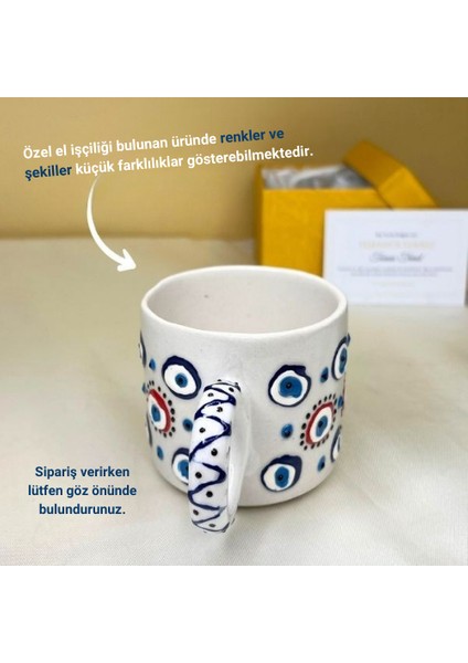 Kütahya Çini Nazar Boncuğu Motifli Seramik Bardak Kabartmalı El İşçiliği Çini Bardak