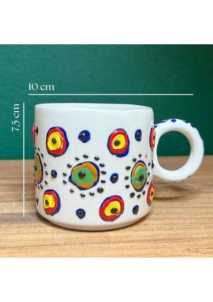 Kütahya Çini Nazar Boncuğu Motifli Seramik Bardak Kabartmalı El İşçiliği Çini Bardak