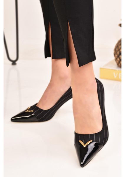 V Toka Çizgili Kadın Topuklu Ayakkabı modelleri
