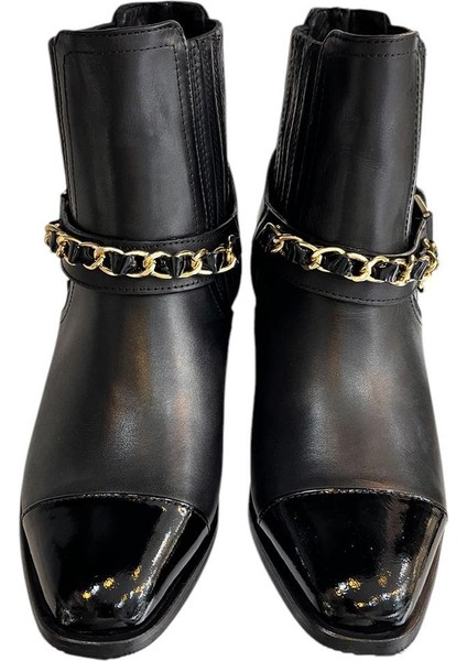 Siyah Deri Zincir Detay Bot fiyatları