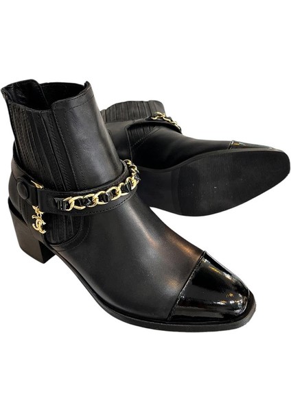 Siyah Deri Zincir Detay Bot modelleri