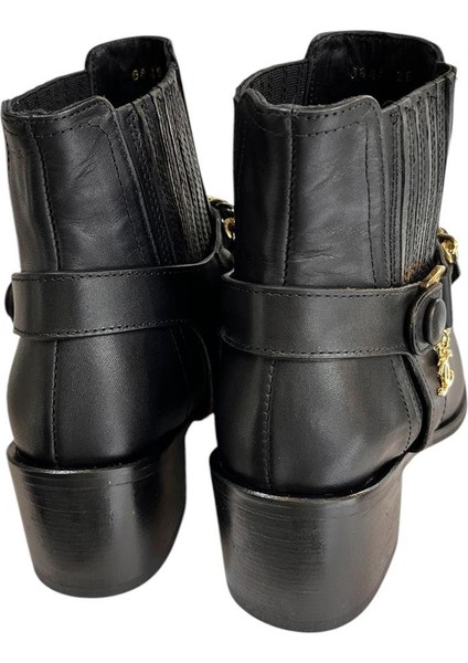 Siyah Deri Zincir Detay Bot fırsatları