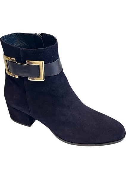 Lacivert Süet Deri Içi Sıcak Astar Bot