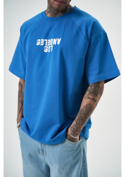 Erkek One Baskılı Oversize T-Shirt Mavi fırsatları