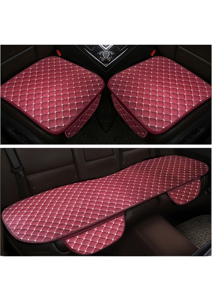 Kapitone Bordo Deri Oto Koltuk Minderi | Beyaz Nakışlı Araç Koltuk Koruyucu Araba Oturma Minderi