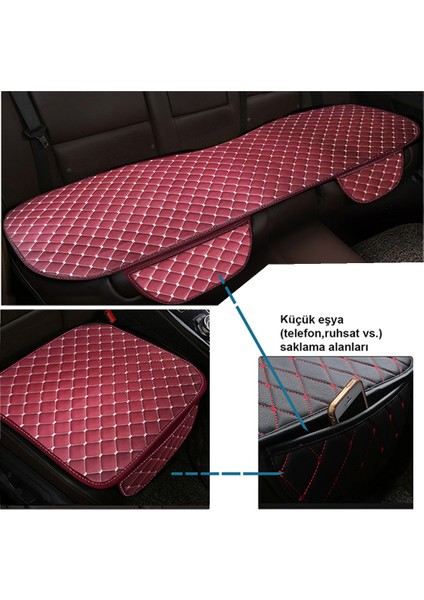 Kapitone Bordo Deri Oto Koltuk Minderi | Beyaz Nakışlı Araç Koltuk Koruyucu Araba Oturma Minderi fırsatları