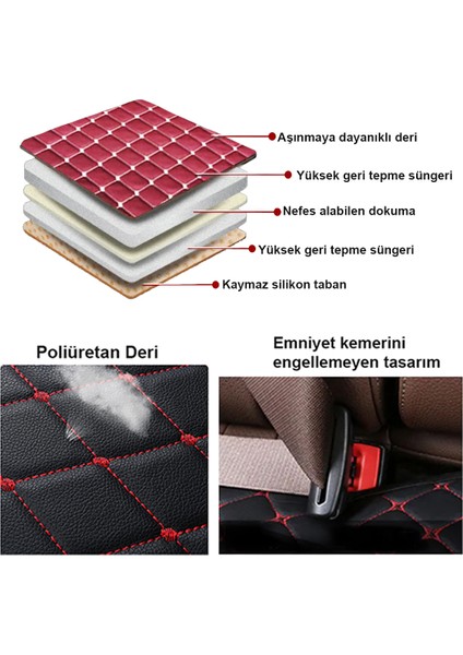 Kapitone Bordo Deri Oto Koltuk Minderi | Beyaz Nakışlı Araç Koltuk Koruyucu Araba Oturma Minderi indirimleri
