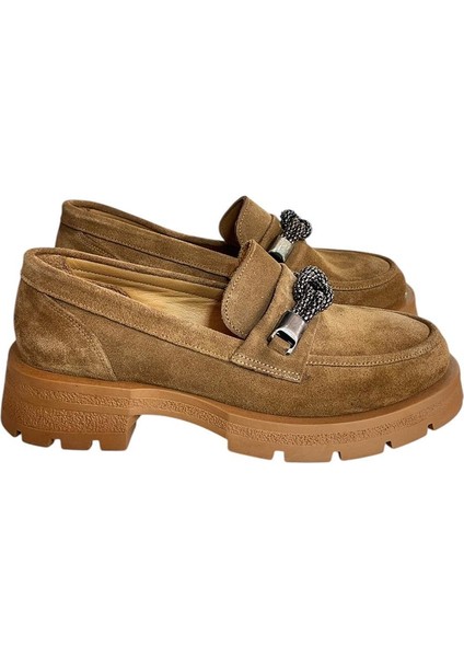 Camel Deri Kalın Taban Loafer