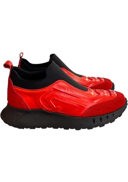 Kırmızı Deri Comfort Taban Sneaker