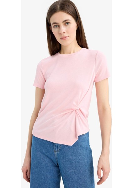Slim Fit Dar Kesim Bisiklet Yaka Ribana Kısa Kollu Tişört F0366AX25SP
