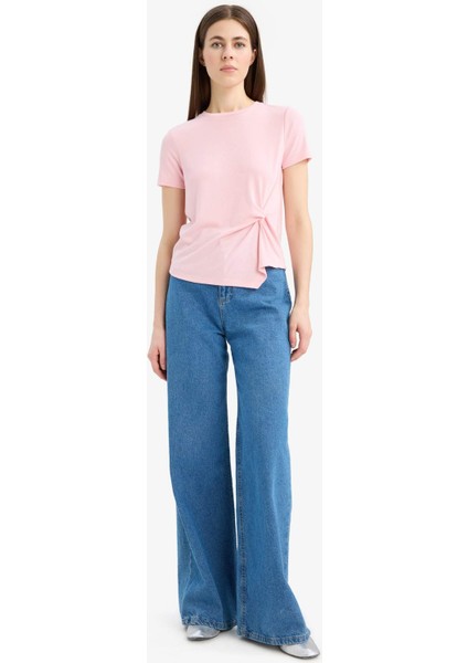 Slim Fit Dar Kesim Bisiklet Yaka Ribana Kısa Kollu Tişört F0366AX25SP