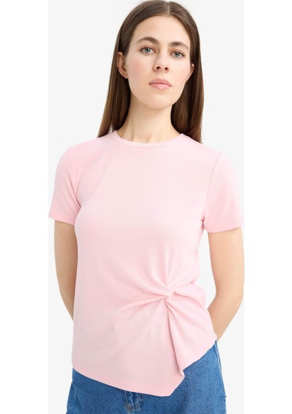 Slim Fit Dar Kesim Bisiklet Yaka Ribana Kısa Kollu Tişört F0366AX25SP