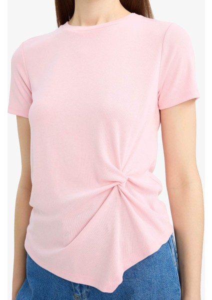 Slim Fit Dar Kesim Bisiklet Yaka Ribana Kısa Kollu Tişört F0366AX25SP