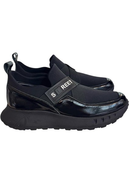Siyah Rugan Deri Comfort Taban Sneaker