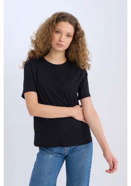 Regular Fit Bisiklet Yaka Basic Düz Kısa Kollu Tişört D9592AX25SM
