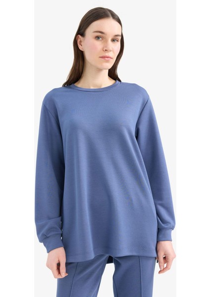 Regular Fit Bisiklet Yaka Basic Düz Sweatshirt Tunik D4598AX25SP modelleri