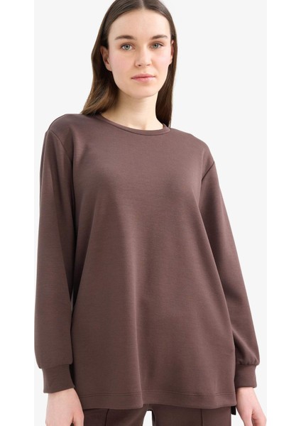 Regular Fit Bisiklet Yaka Basic Düz Sweatshirt Tunik D4598AX25SP