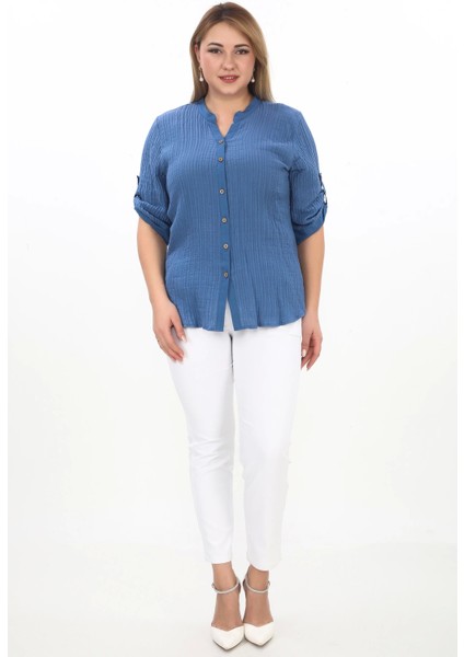 Cotton Hakim Yaka Büyük Beden Kadın Müslim Kumaş Gömlek fiyatları