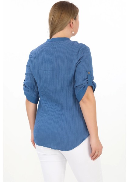 Cotton Hakim Yaka Büyük Beden Kadın Müslim Kumaş Gömlek modelleri