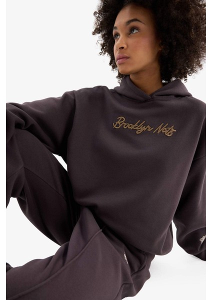 Fit NBA Brooklyn Nets Oversize Geniş Kalıp Kapüşonlu Kalın Sporcu Sweatshirt