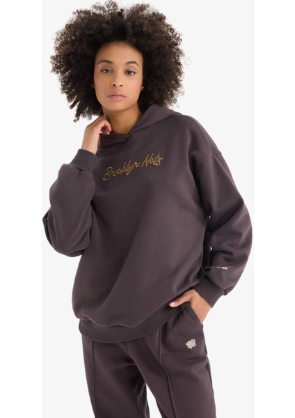 Fit NBA Brooklyn Nets Oversize Geniş Kalıp Kapüşonlu Kalın Sporcu Sweatshirt modelleri