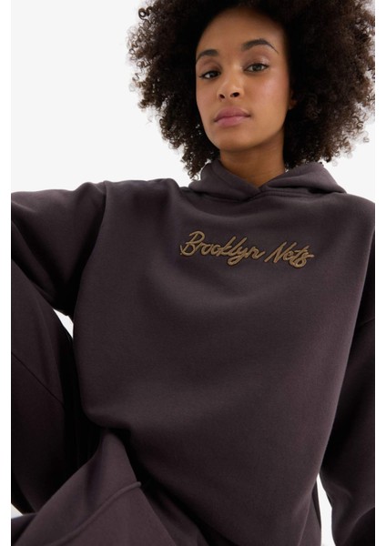Fit NBA Brooklyn Nets Oversize Geniş Kalıp Kapüşonlu Kalın Sporcu Sweatshirt indirimleri