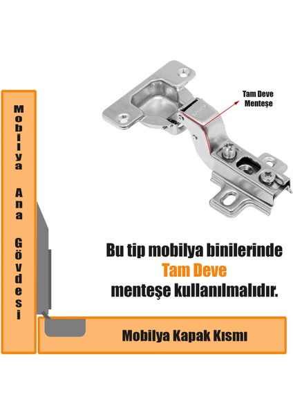 Dolap Kapak Menteşesi Tam Süper Deve Tas Mobilya Menteşe 2 Adet