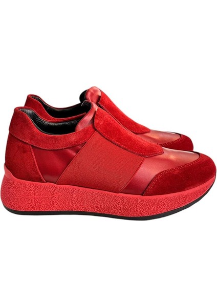 Kırmızı Deri Comfort Taban Sneaker