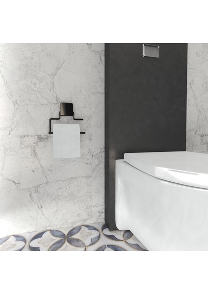 Siyah Tuvalet Kağıtlık Kapaksız, Modern Banyo Aksesuarı, Güçlü Yapışkanlı Siyah Askı