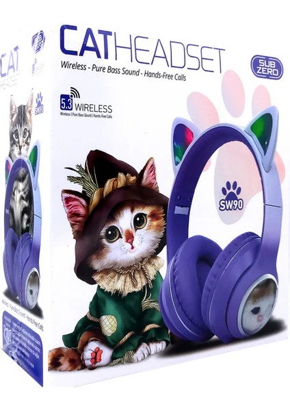 Sw-90 Catheadset 5.3 Wireless Katlanabilir Işıklı Bluetooth Kulaklık