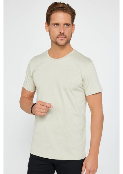 Unisex 5'li Paket Siyah-Taş-Mavi-Açık Mavi-Beyaz Slim Fit Dar Kesim Pamuk Bisiklet Yaka Tişört