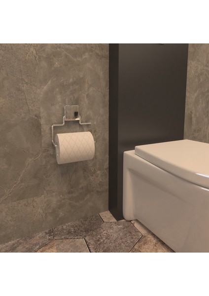 Dekoratif Yapıştırmalı Metal Banyo Wc Kağıtlık Askı Krom Pratik Vidasız Montaj DC-4774