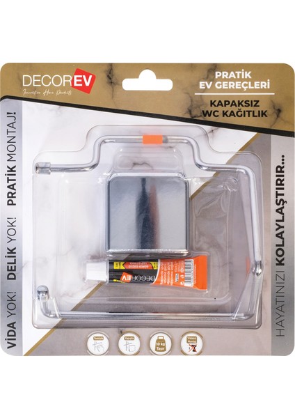 Dekoratif Yapıştırmalı Metal Banyo Wc Kağıtlık Askı Krom Pratik Vidasız Montaj DC-4774