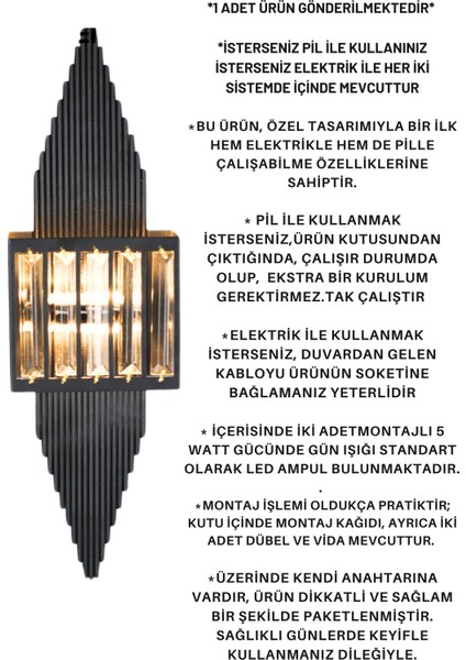 1 Adet-pramit siyah Aplik,Pilli Apilik led Ampüllü Tekli Duvar Apliği, Tekli Duvar Lambası, Otel Kafe Salon Ofis