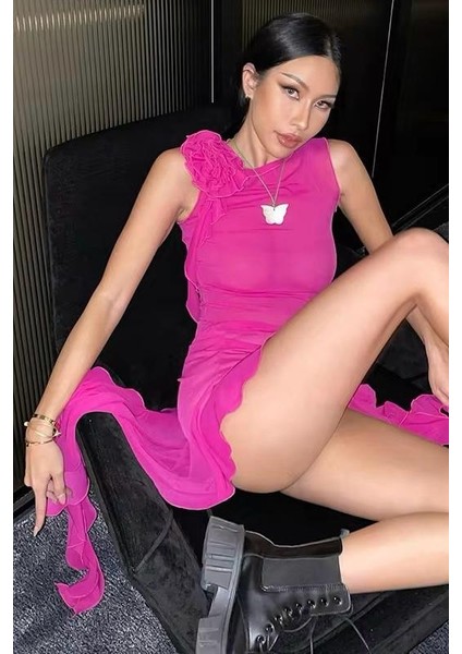 Ruffless Püsküllü Uzun Elbise - Pembe