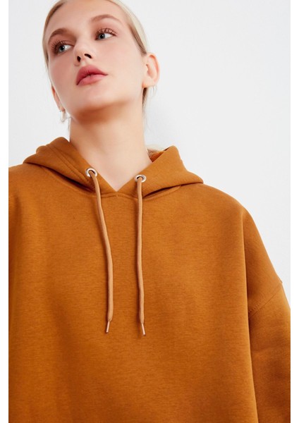 Kadın Kiremit Kapüşonlu Kanguru Cepli Sweatshirt indirimleri