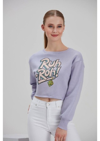 Kadın Lila Baskılı Sweatshirt