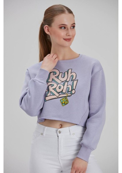 Kadın Lila Baskılı Sweatshirt