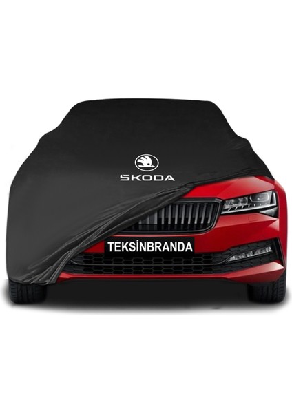 Skoda Superb 3 Sedan (2015 - ) Siyah Kumaş Araba Branda Logolu Kumaş Araba Brandası Penye Oto Branda