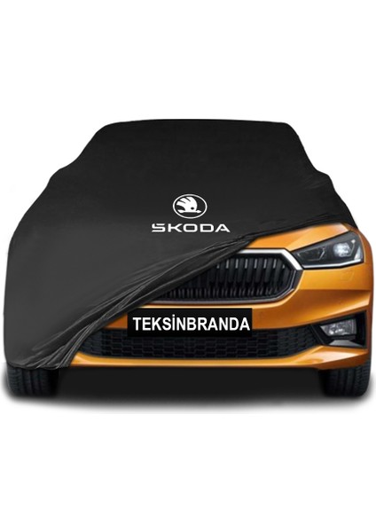 Skoda Fabia 4 Hb (2021 - ) Siyah Kumaş Araba Branda Logolu Kumaş Araba Brandası Penye Oto Branda