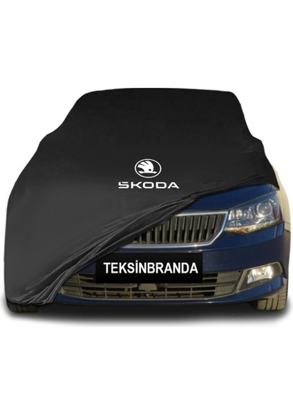 Skoda Fabia 3 S.wagon (2014 - 2021) Siyah Kumaş Araba Branda Logolu Kumaş Araba Brandası Penye Oto Branda